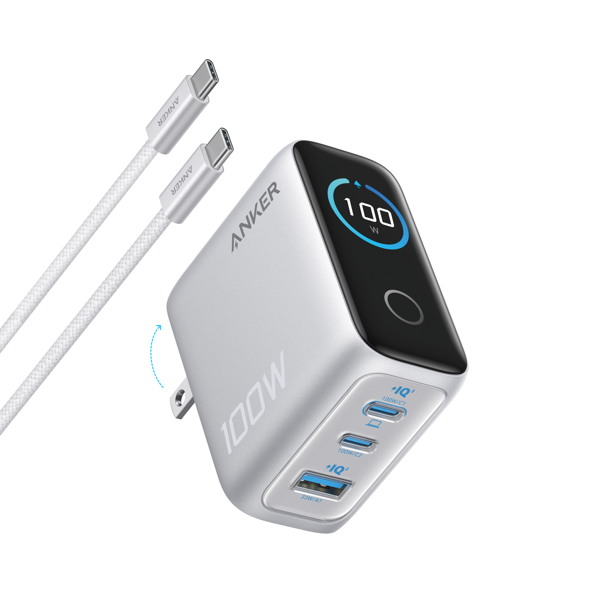 Anker 100W charger with power display for fast charging