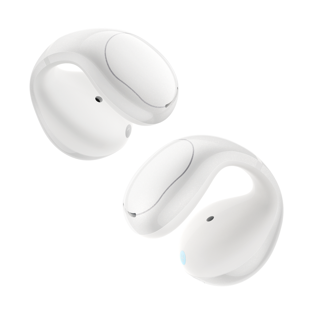 soundcore white earbuds with curved ergonomic design