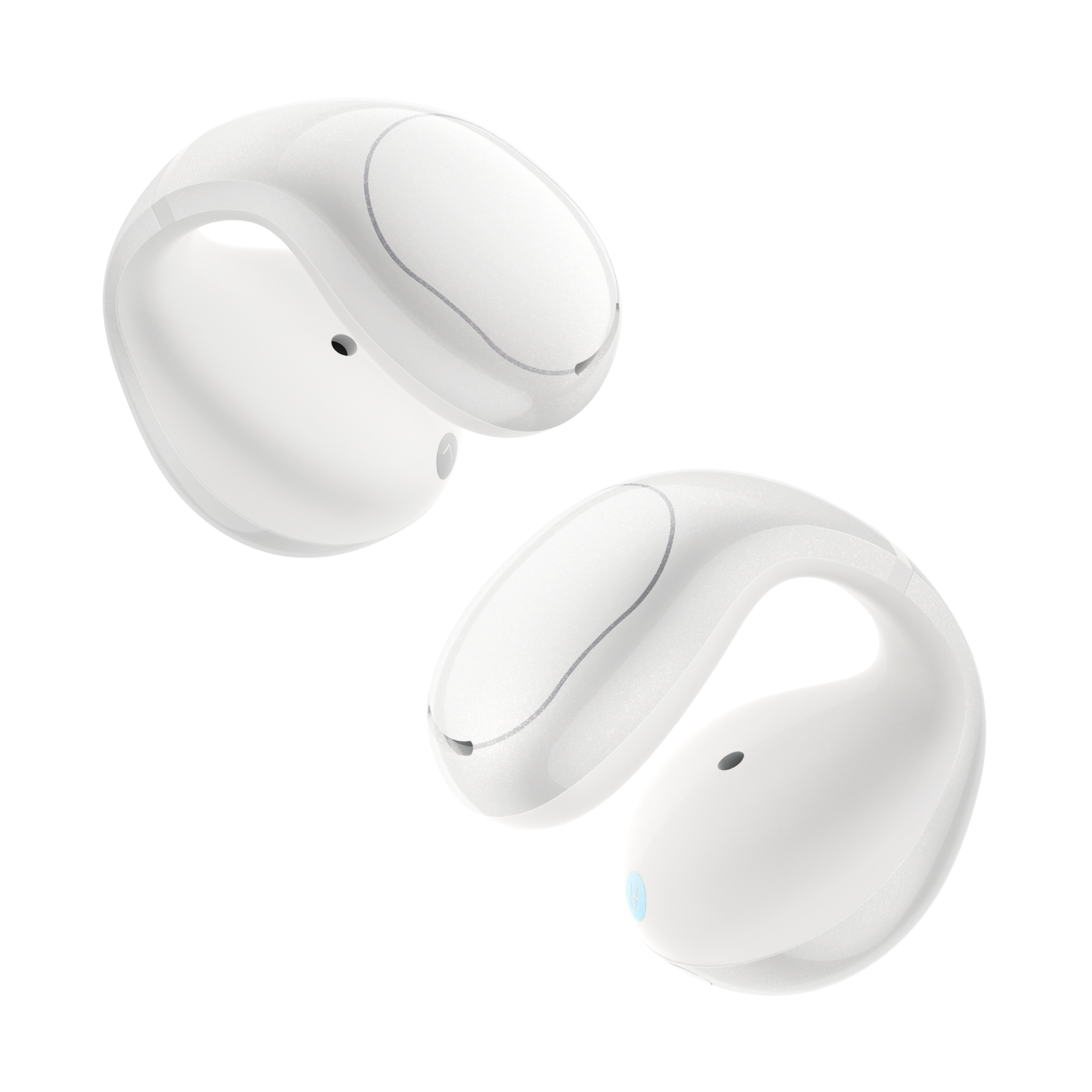 soundcore white earbuds with curved ergonomic design