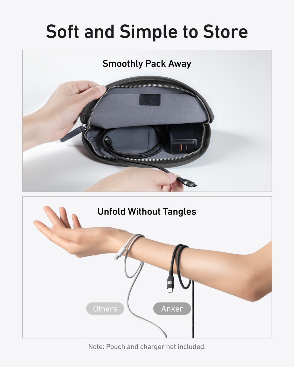 Anker Nano Charger (45W, Smart Display, 180° Foldable) and USB-C to USB-C Cable