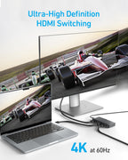 Anker HDMI switch for ultra-high definition 4K at 60Hz with racing car screening