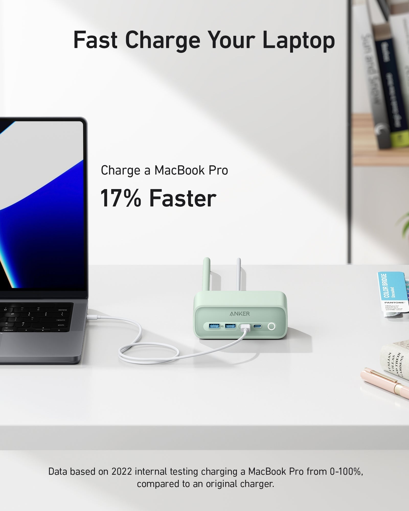 Anker 525 Charging Station and Anker USB-A to USB-C Cable (3 ft/6 ft, Upcycled-Braided)