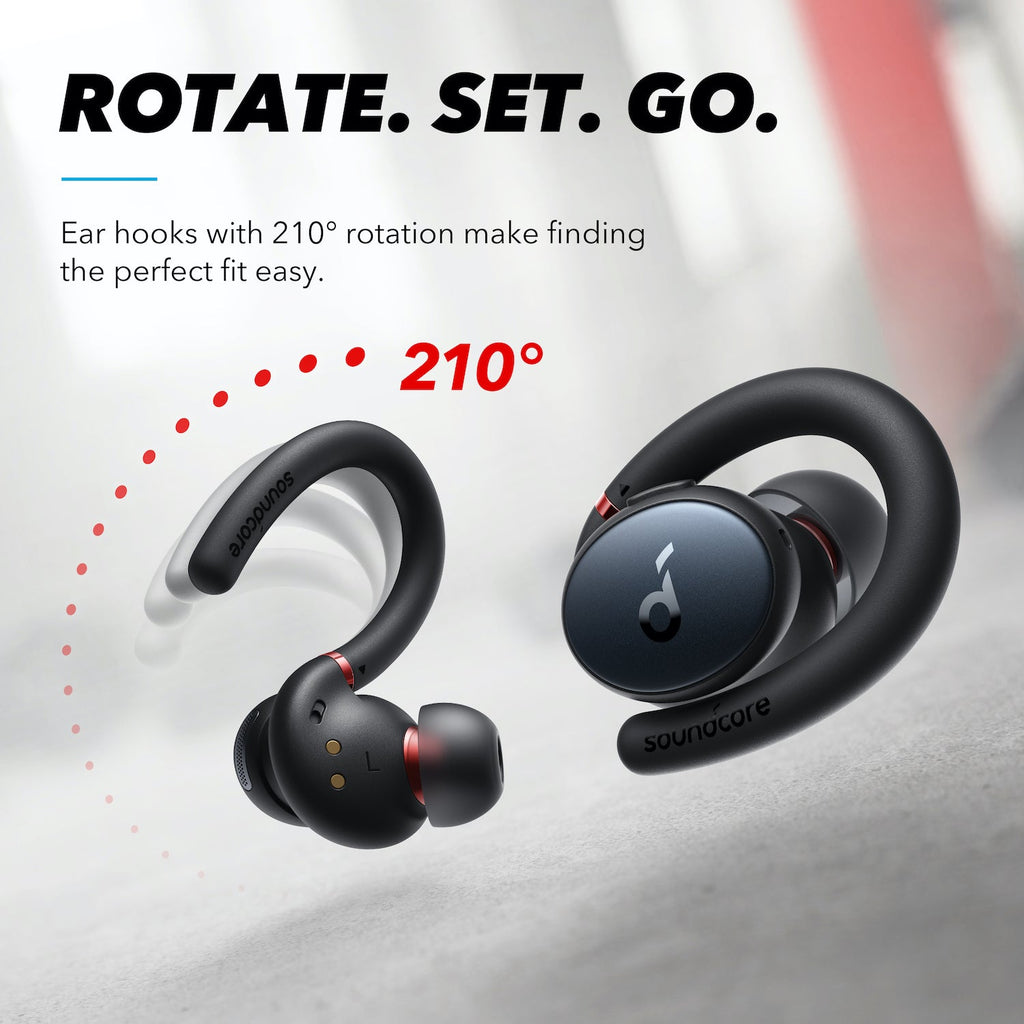 soundcore earphones with 210° rotating ear hooks for custom fit