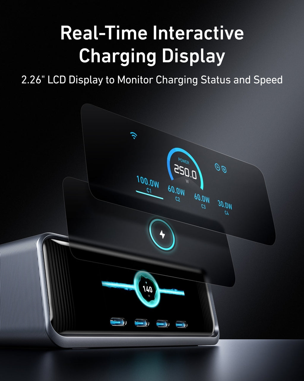 Anker charging station with interactive display for fast speed