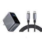 Anker Prime Charger (160W, 3 Ports, Smart Display) with Anker Prime USB-C to USB-C Cable (240W, Upcycled-Braided)