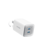 Anker white compact charger with two ports for charging.