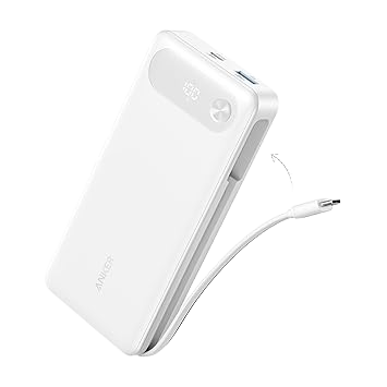 Anker white power bank with built-in cable for charging