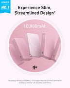 Anker pink power bank with 10,000mAh for slim streamlined Qi2 charging