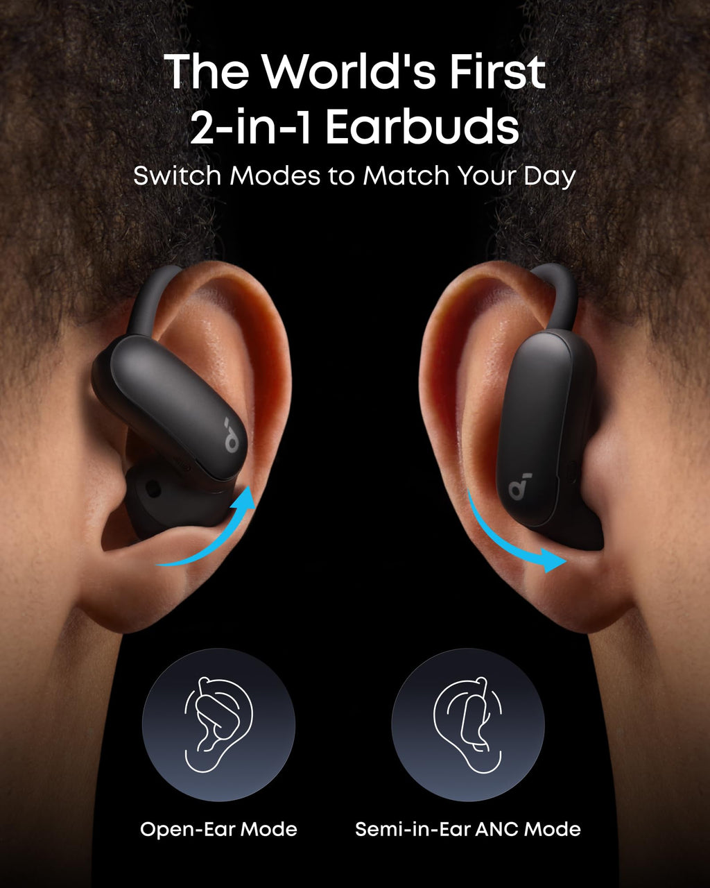 AeroFit 2 Pro｜Dual-Form Earbuds with Open-Ear and Active Noise Cancellation Form