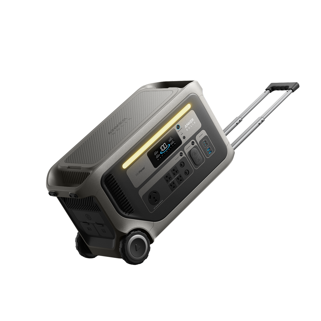 Anker SOLIX portable with handle for easy transport.