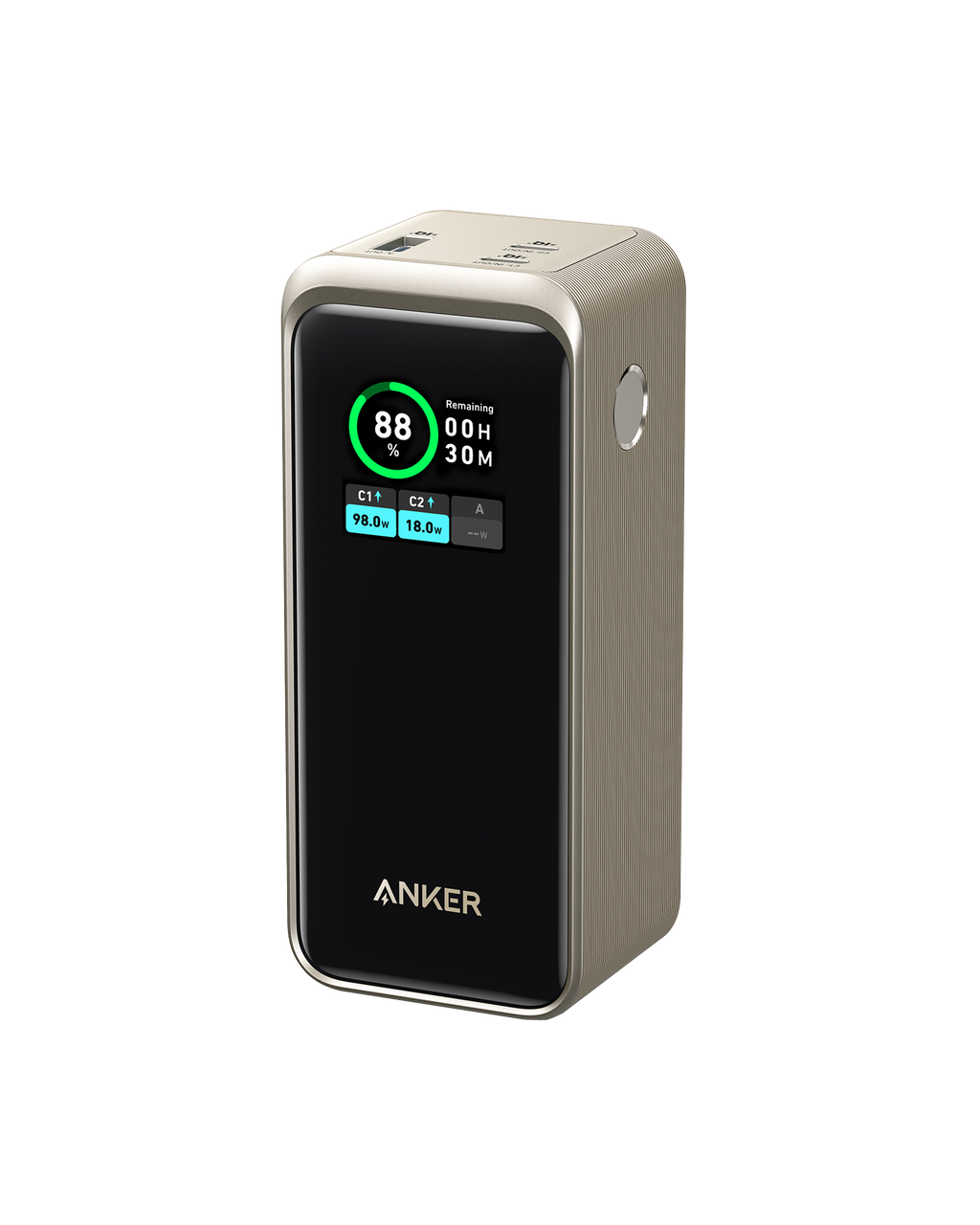 Anker with portable power station showing battery percentage on display
