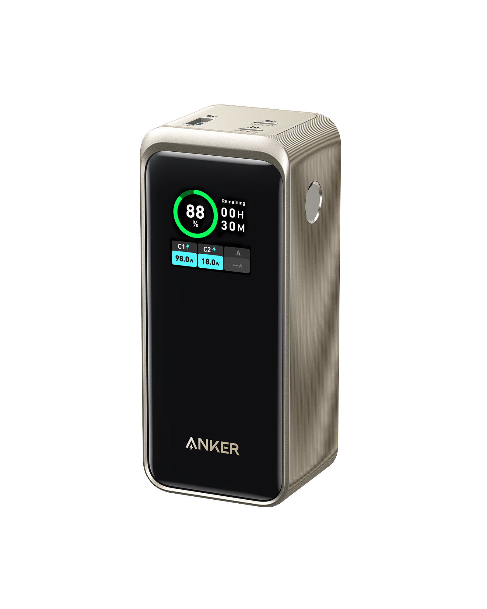Anker with portable power station showing battery percentage on display