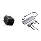 Anker USB-C Hub (7-in-1) and Anker Nano Charger (45W, Smart Display, 180° Foldable)