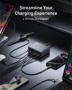 Anker charger powering six devices for streamlined charging