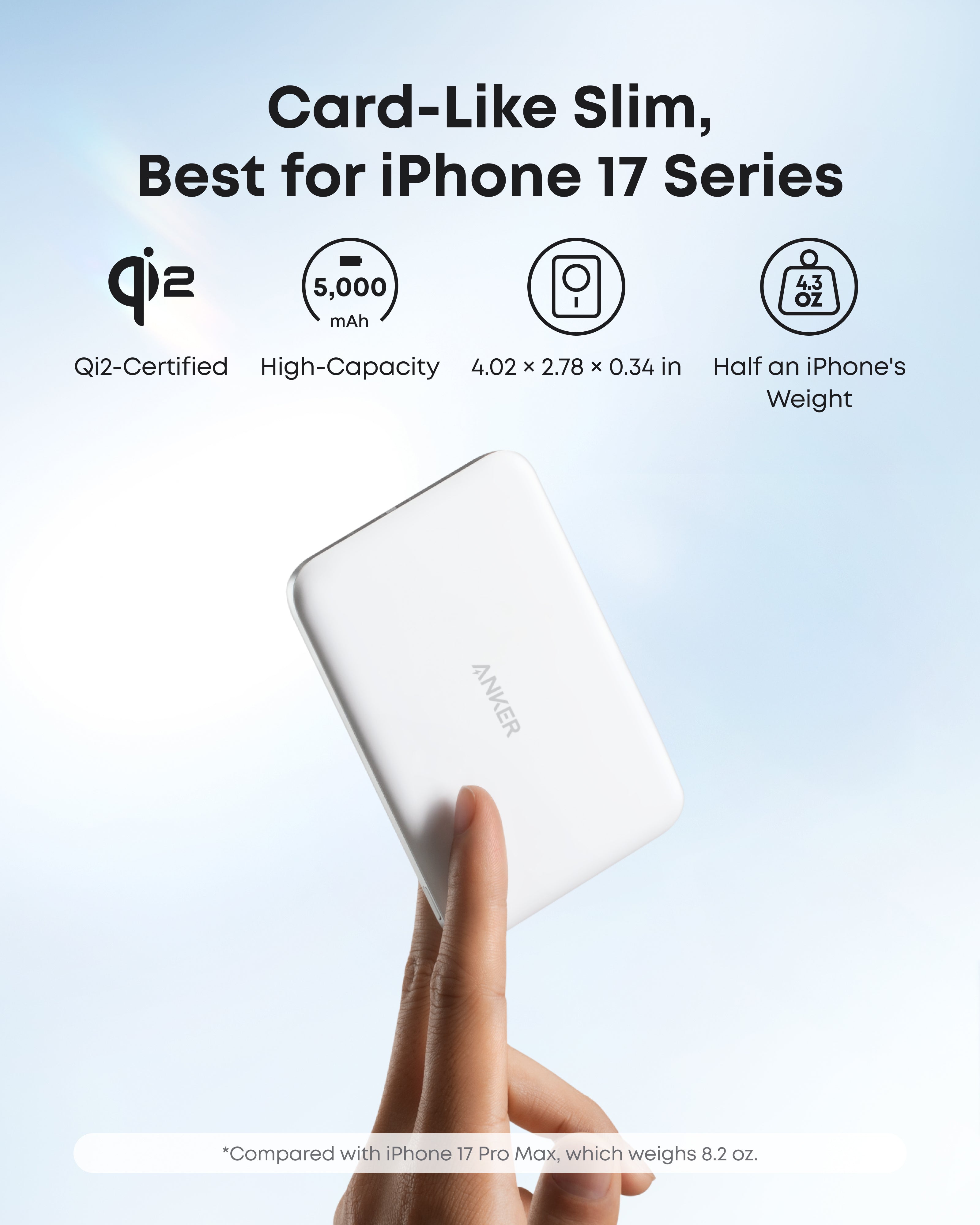 Anker power bank with card-like slim for iPhone 17