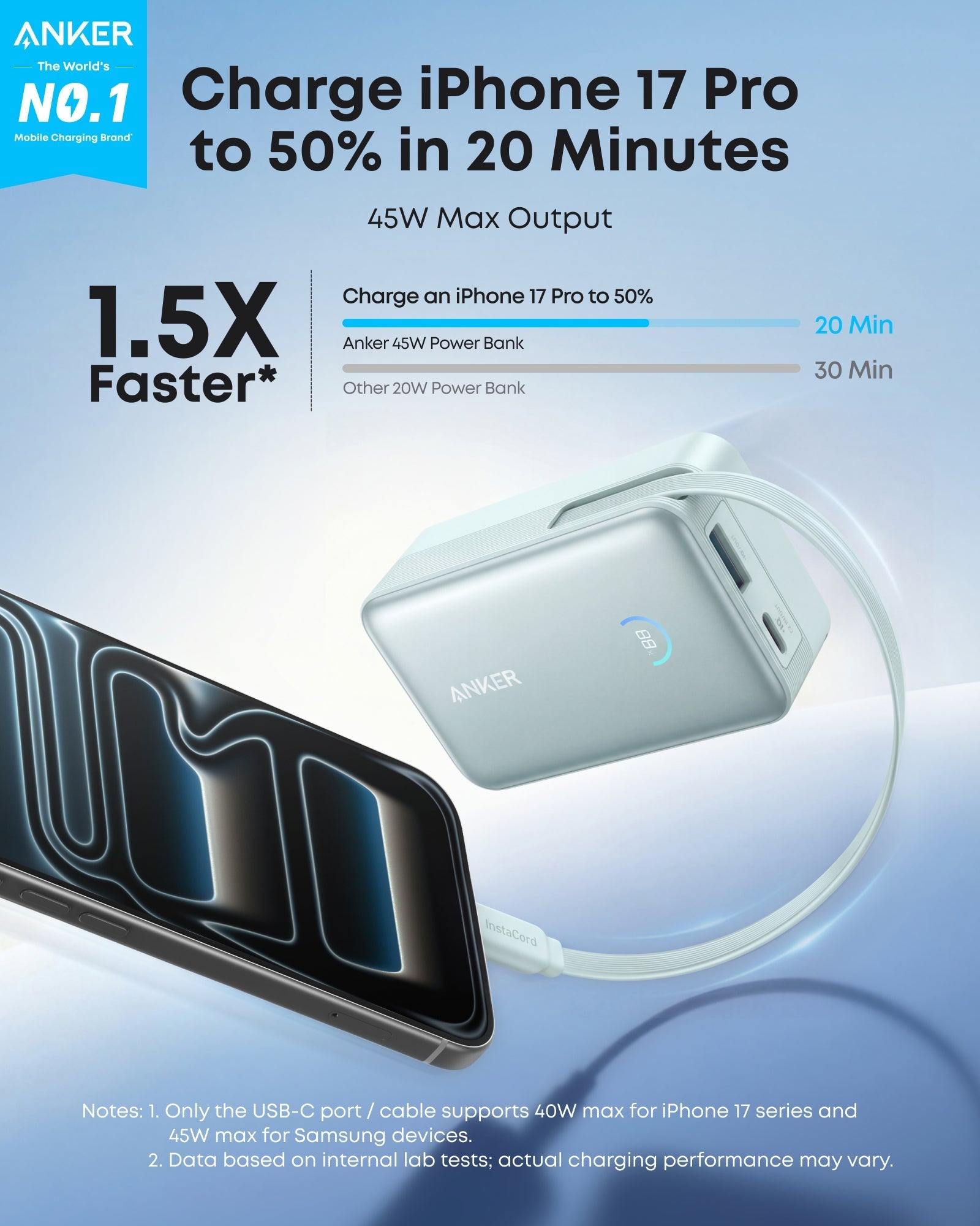 Anker Nano Power Bank (10K, 45W, Built-In Retractable USB-C Cable) | Customizable