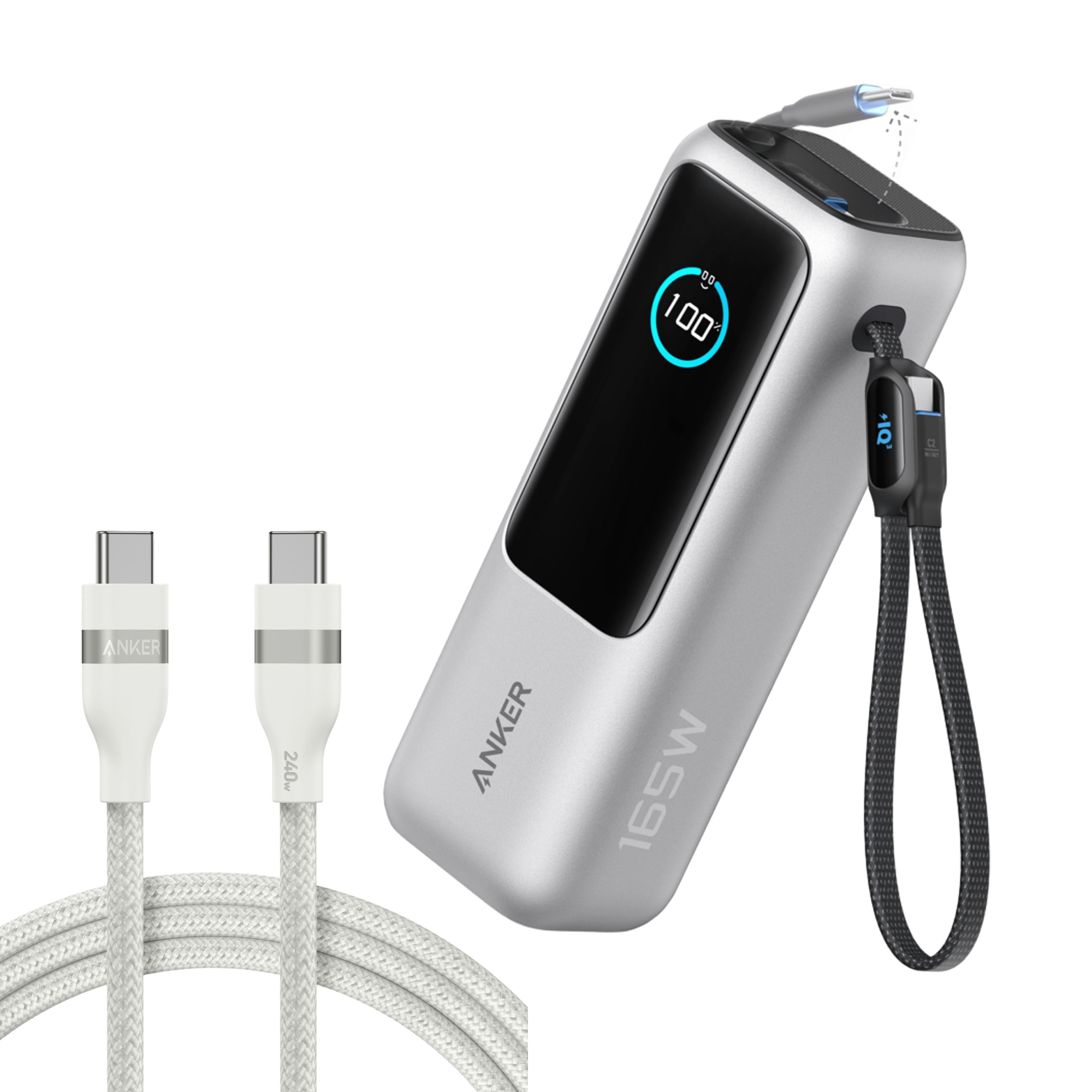 Anker Laptop Power Bank (25K, 165W, Built-In and Retractable Cables) WM