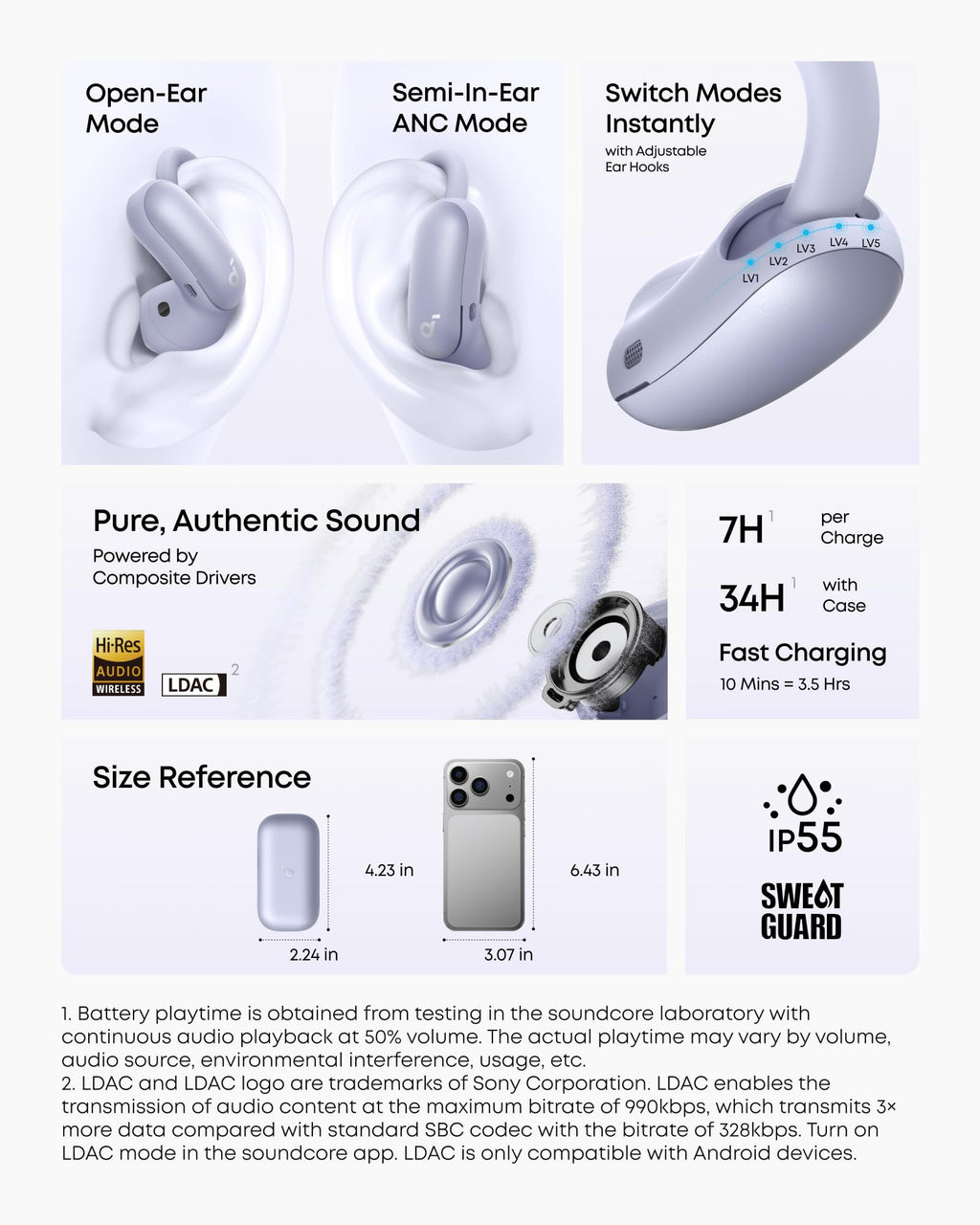 AeroFit 2 Pro｜Dual-Form Earbuds with Open-Ear and Active Noise Cancellation Form