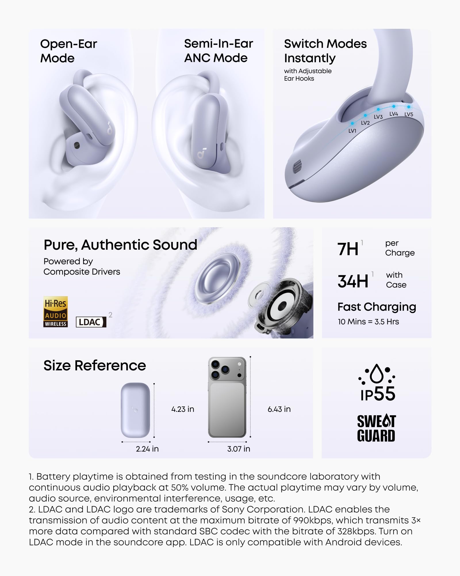 AeroFit 2 Pro｜Dual-Form Earbuds with Open-Ear and Active Noise Cancellation Form