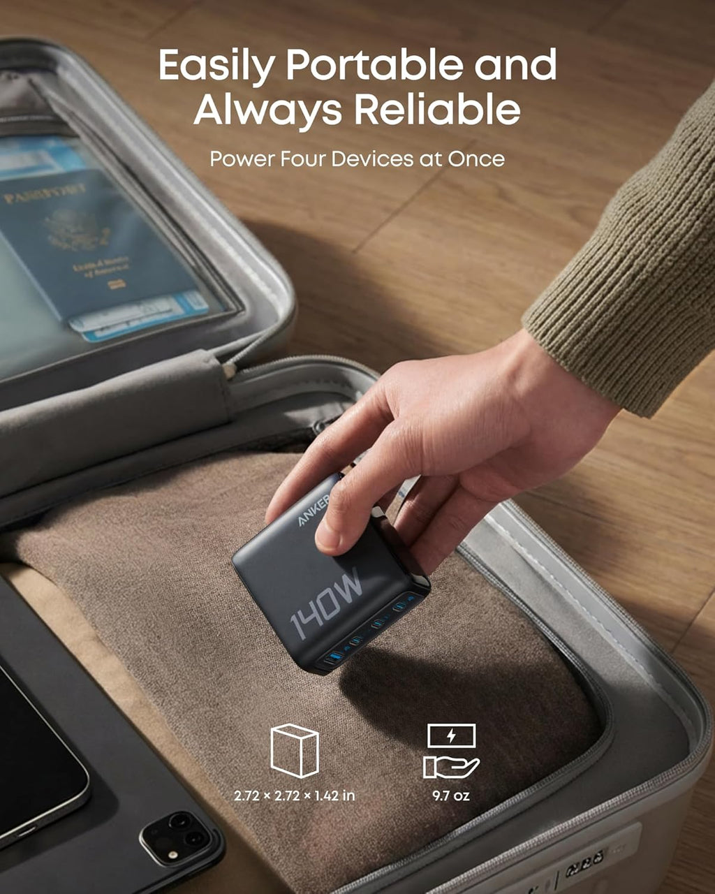 Anker Charger (140W, 4-Port, PD 3.1) with USB-C Cable WM