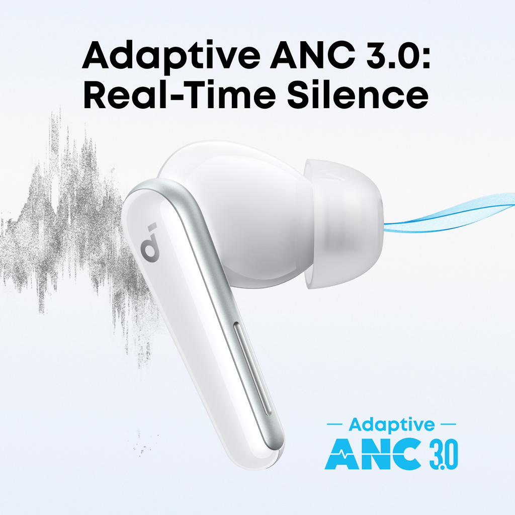 soundcore in-ear earbuds with Adaptive ANC 3.0 for real-time silence