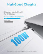 Anker 523 Charger (Nano 3, 47W) and New Nylon USB-C to USB-C 100W Cable (10 ft)