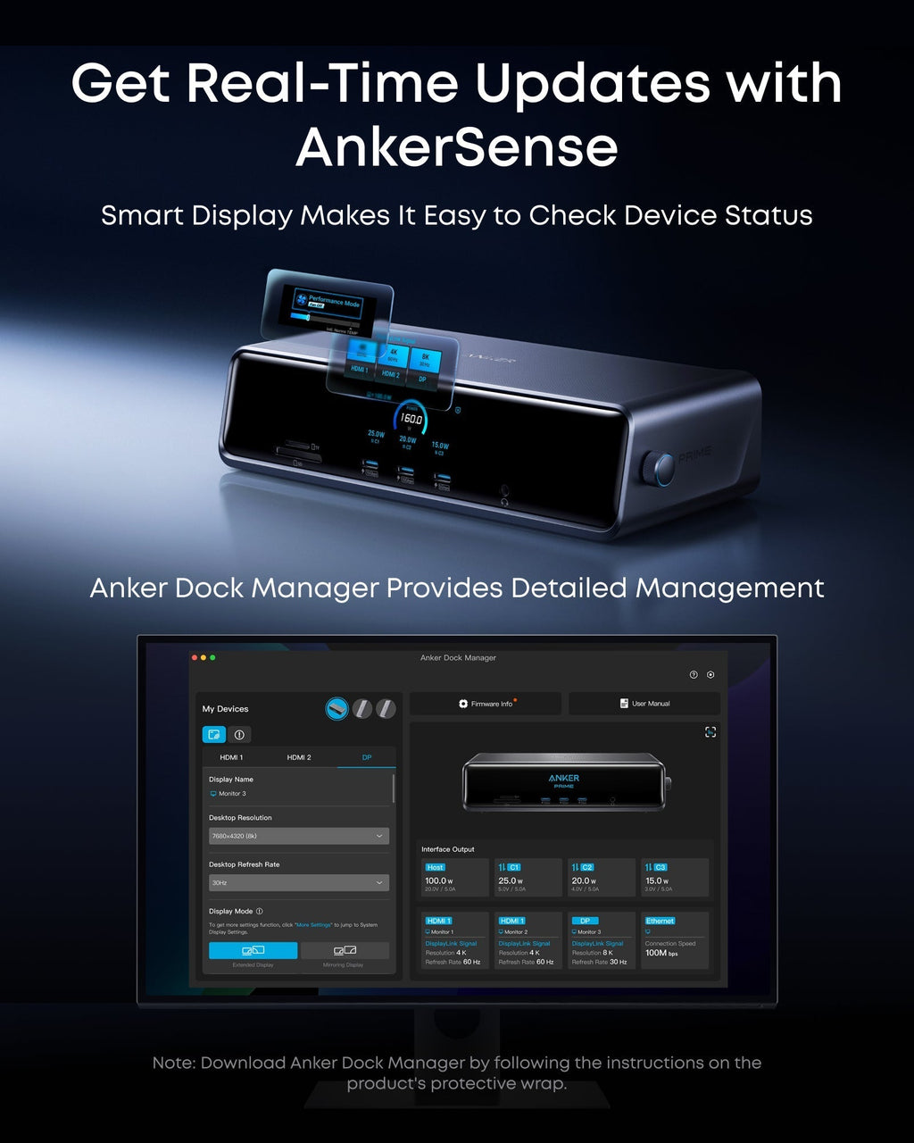 Anker Prime Docking Station (14-in-1, Triple Display, DisplayLink) with DL7400 and Thunderbolt 5 Cable (3.3 ft, 80Gbps, 240W)