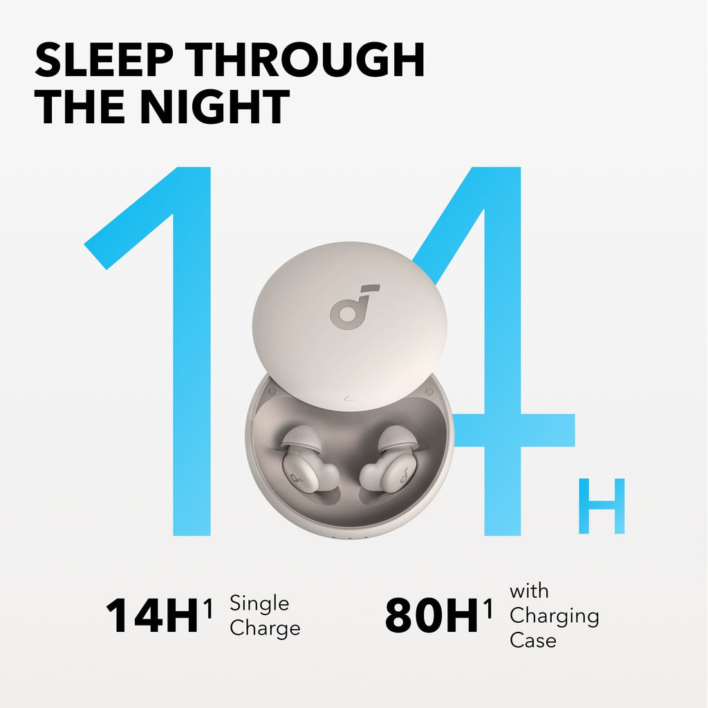 soundcore ANC earbuds with 14-hour sleep battery and charging case