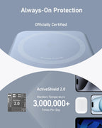 Anker power bank with ActiveShield 2.0 for officially certified temperature monitoring.