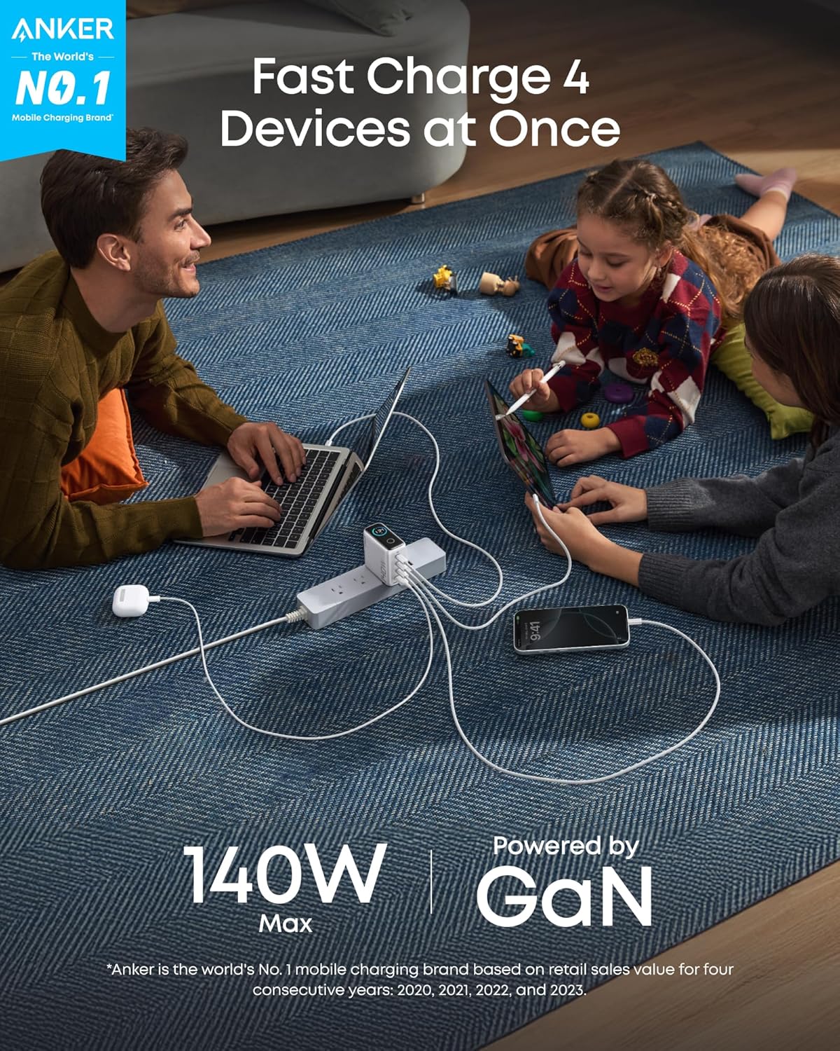 Anker Charger (140W, 4-Port, PD 3.1) with USB-C Cable WM