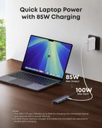 Anker with laptop offering quick 85W charging for Hub.