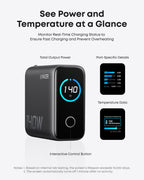 Anker with screen displaying power and temperature data