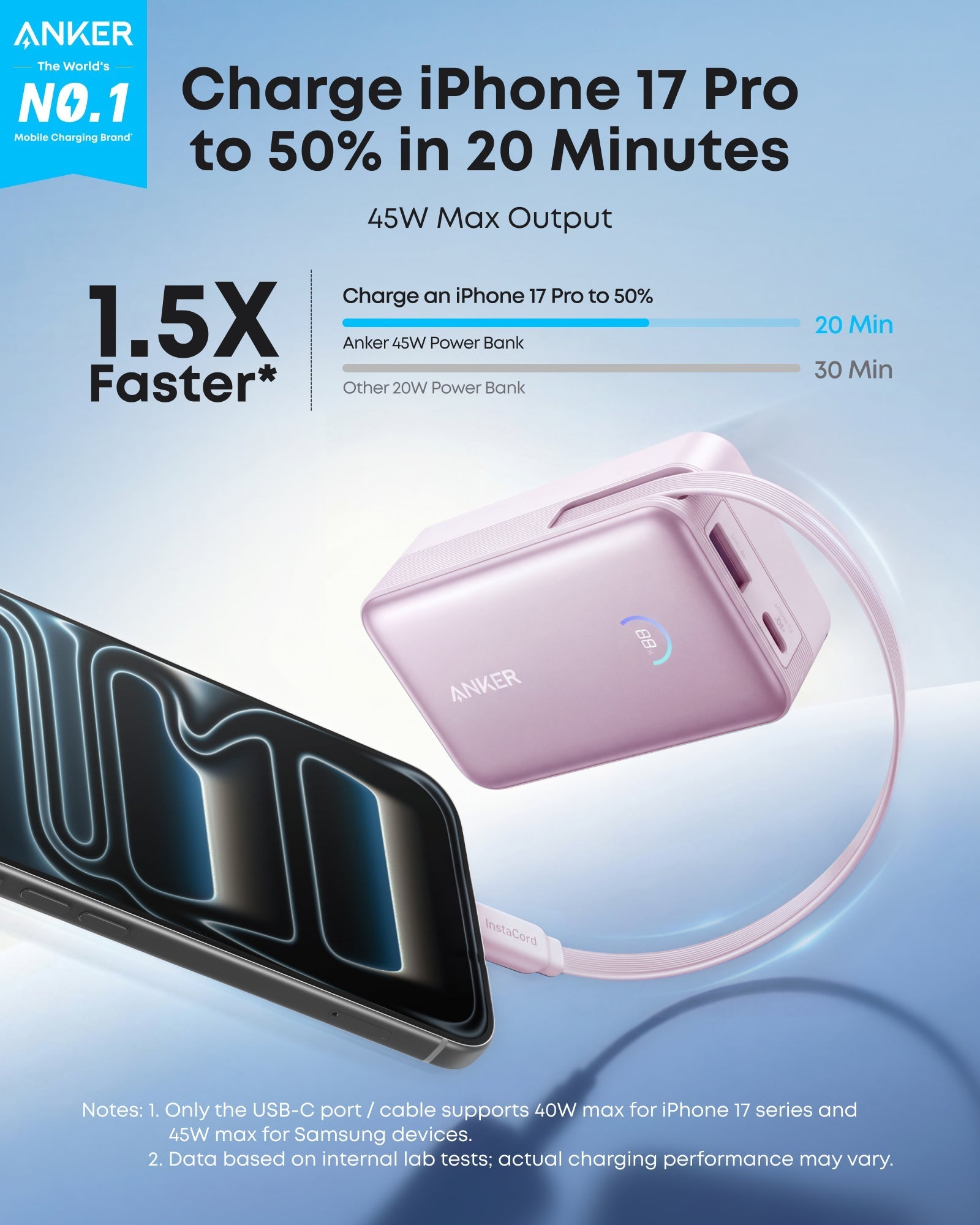 Anker Nano Power Bank (10K, 45W, Built-In Retractable USB-C Cable) | Customizable