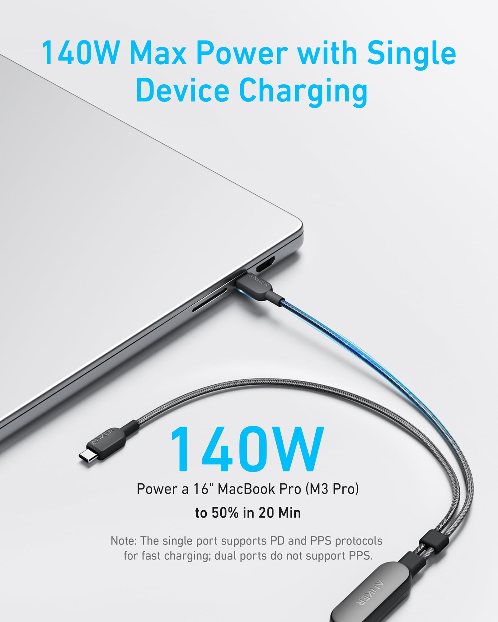 Anker cable with 140W for fast MacBook charging