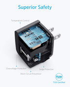 Anker charger with safety features offering temperature and surge protection