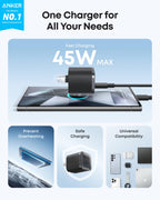 Anker charger with 45W max USB-C for fast charging