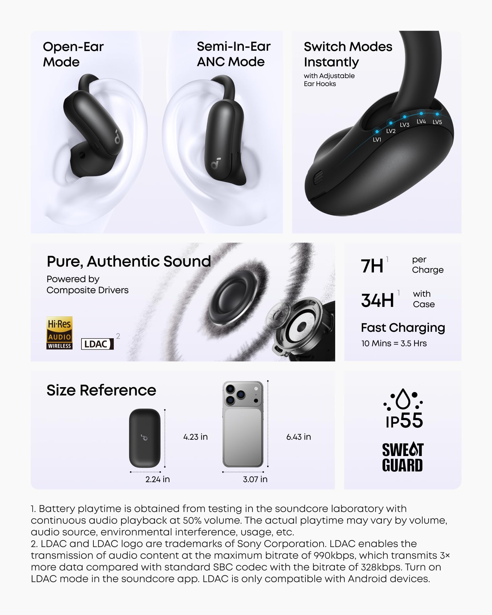 AeroFit 2 Pro｜Dual-Form Earbuds with Open-Ear and Active Noise Cancellation Form