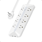 Anker power strip with white outlets and flat cable