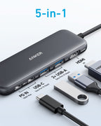 Anker 5-in-1 hub with USB and HDMI ports for connectivity