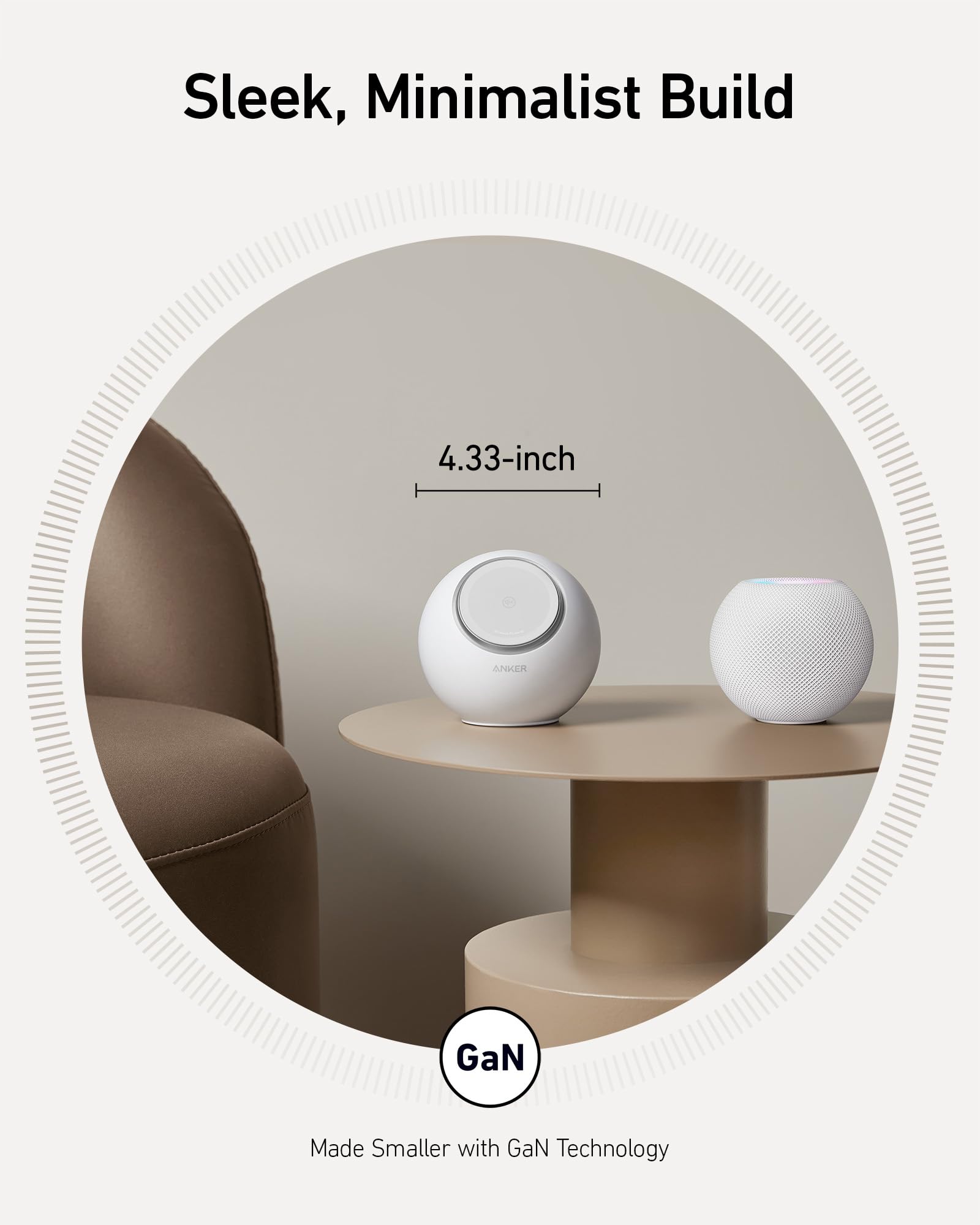 Anker power station with minimalist round design for GaN