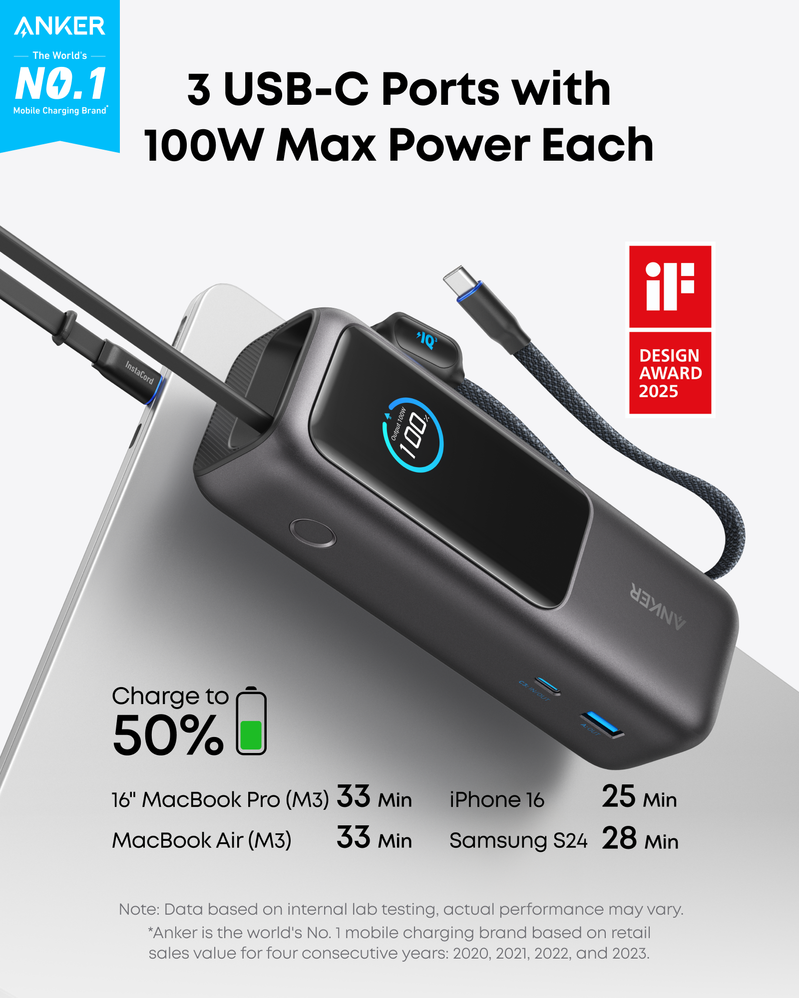Anker Laptop Power Bank (25K, 165W, Built-In and Retractable Cables) and Anker Nano Travel Adapter (5-in-1, 20W, 1-Pack)